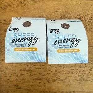 NEW 2 Pairs Leggs Sheer Energy Compression Sheer Tights Large Q Nude Light Suppo